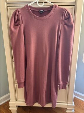 Express Rose-Pink Puff-Sleeve Sweater Dress